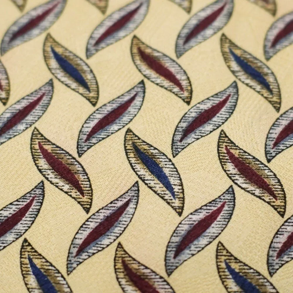 Ferrell Reed‎ Von Maur Yellow Jacquard Print Abstract Wide Silk Tie USA Made